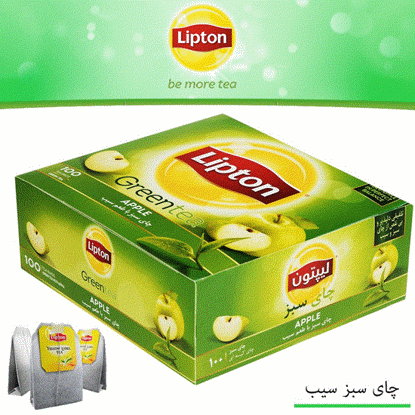 تصویر  چای سبزکیسه ای لیپتون100عددی با طعم سیب