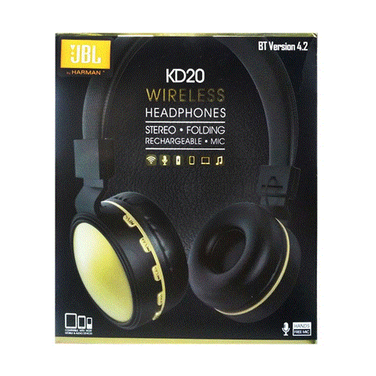 تصویر  هدفون جی بی ال طلایی مدل JBL wireless Headphone KD20