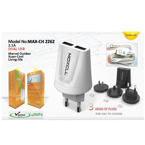تصویر  شارژر دیواری فست دو پورت ماکسوم مدل CH2262