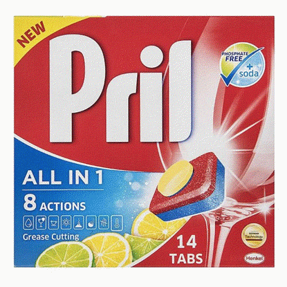 تصویر  قرص ماشین ظرفشویی پریل مدل ALL IN ONE بسته 14 عددی