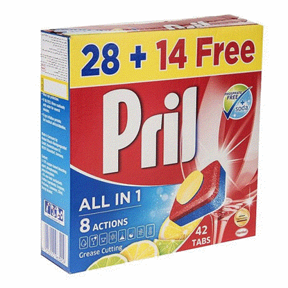 تصویر  قرص ظرفشویی پریل مدلALL IN ONE بسته 42 عددی