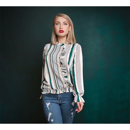 تصویر  بلوز جلو دکمه دار طوسی