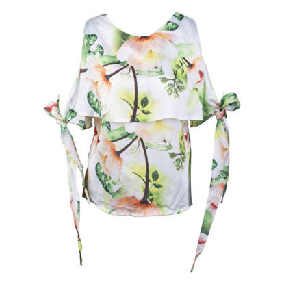 تصویر  شومیز پارچه ترک گلدار سبز