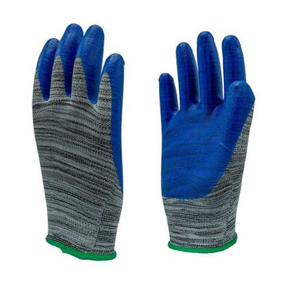 تصویر  دستکش ایمنی کف نیتریل رنگ آبی طوسی