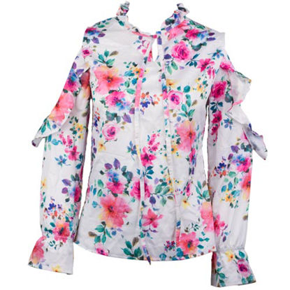 شومیز سرشانه باز گلدار صورتی