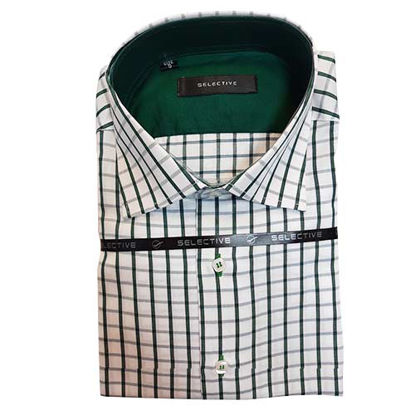 پیراهن ترک چهار خانه سفید سبز مدل اسلیم فیت