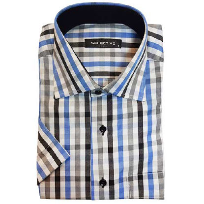 پیراهن ترک چهار خانه خردلی آبی کلاسیک