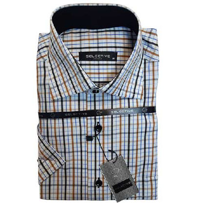 پیراهن ترک چهار خانه سفید کرم مدل اسلیم فیت