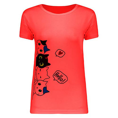 تصویر  تی شرت صورتی شبرنگ طرح گربه کد 407