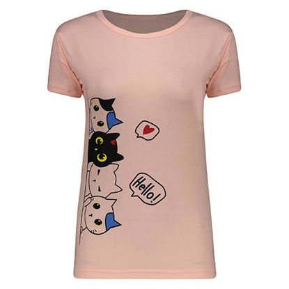 تصویر  تی شرت صورتی کمرنگ طرح گربه کد 401