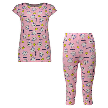 تصویر  ست تاپ و شلوار برمودا صورتی طرح سویتی کد 507