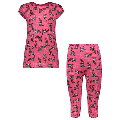 تصویر  ست تاپ و شلوار برمودا صورتی شبرنگ طرح خرگوش کد 607