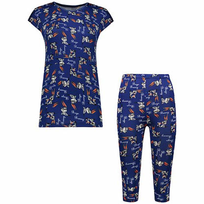 تصویر  ست تاپ و شلوار برمودا سورمه ای طرح خرگوش کد 603