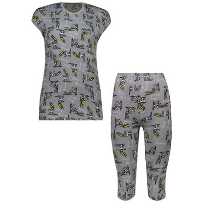 تصویر  ست تاپ و شلوار برمودا طوسی طرح خرگوش کد 601