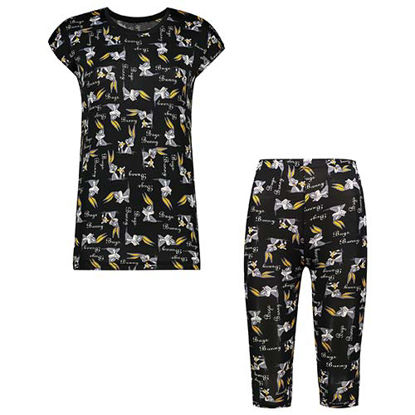 تصویر  ست تاپ و شلوار برمودا مشکی طرح خرگوش کد 604