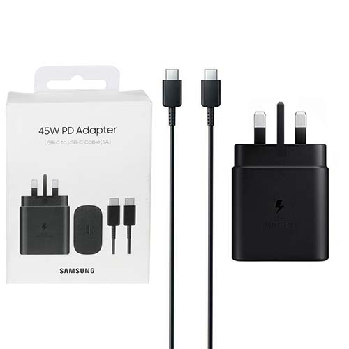 تصویر  شارژر دیواری سه پین 45W فست و PD تک پورت SAMSUNG Type-C مدل EP-TA845 به همراه کابل شارژ Type-C - مشکی