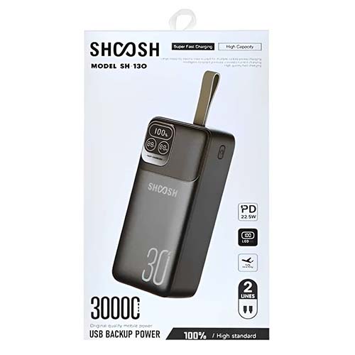 تصویر  پاوربانک شوش مدل SH-130 ظرفیت 30000 میلی آمپر ساعت سفید