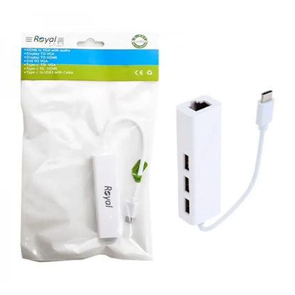 تصویر  هاب 3 پورت USB-C به LAN و USB رویال مدل RC-4030