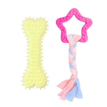 تصویر  اسباب بازی دندانی سگ بایو موزارا مدل ستاره و استخوان کرم و سرخابی