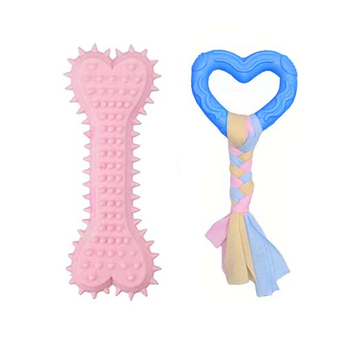 تصویر  اسباب بازی دندانی سگ بایو موزارا مدل قلب و استخوان صورتی و آبی