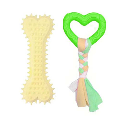 تصویر  اسباب بازی دندانی سگ بایو موزارا مدل قلب و استخوان کرم و سبز