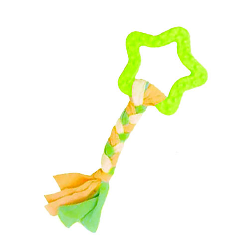 تصویر  اسباب بازی دندانی سگ بایو موزارا مدل ستاره و استخوان کرم و سبز