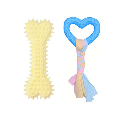 تصویر  اسباب بازی دندانی سگ بایو موزارا مدل قلب و استخوان کرم و آبی