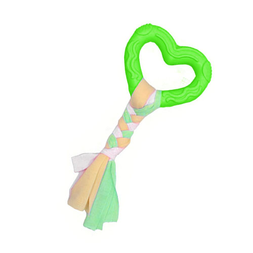 تصویر  اسباب بازی دندانی سگ بایو موزارا مدل قلب و استخوان صورتی و سبز