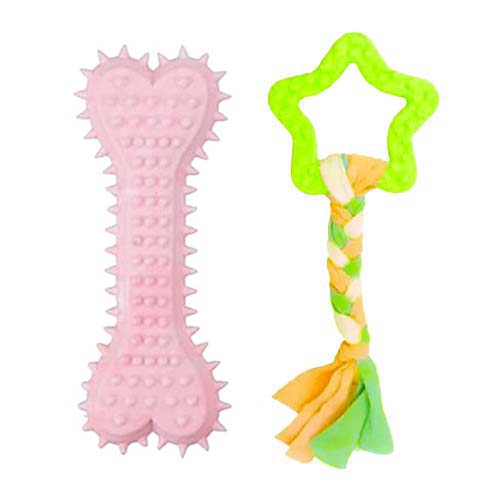 تصویر  اسباب بازی دندانی سگ بایو موزارا مدل ستاره و استخوان صورتی و سبز