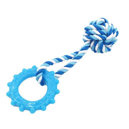 تصویر  اسباب بازی سگ و گربه مدل توپ کنفی حلقه دار آبی