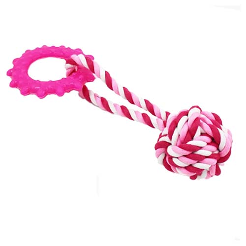 تصویر  اسباب بازی سگ و گربه مدل توپ کنفی حلقه دار سرخابی