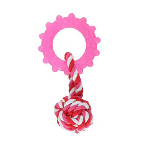 تصویر  اسباب بازی سگ و گربه مدل توپ کنفی حلقه دار سرخابی