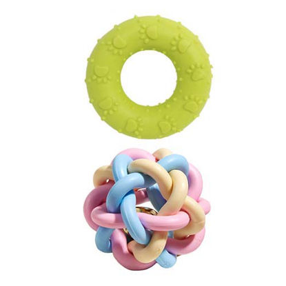 تصویر  اسباب بازی سگ و گربه بایو موزارا مدل حلقه و توپ سبز