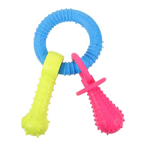 تصویر  اسباب بازی دندانی سگ و گربه بایو موزارا مدل حلقه استخوان دار آبی