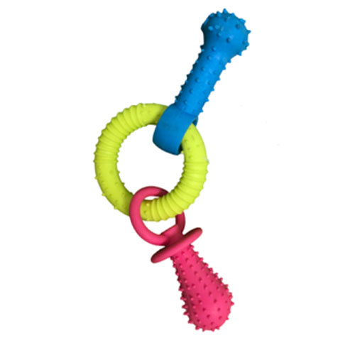 تصویر  اسباب بازی دندانی سگ و گربه بایو موزارا مدل حلقه استخوان دار سبز