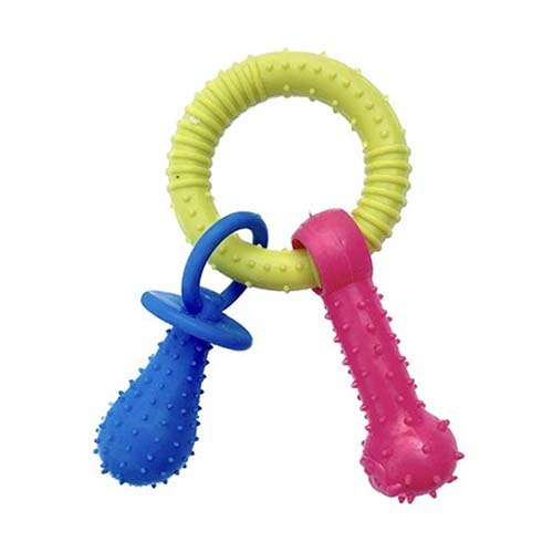 تصویر  اسباب بازی دندانی سگ و گربه بایو موزارا مدل حلقه استخوان دار سبز