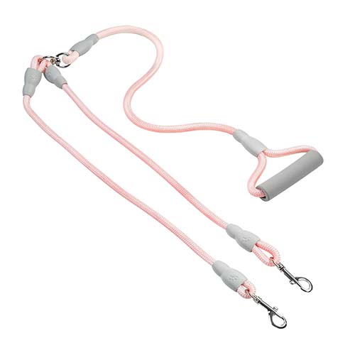 تصویر  بند قلاده دو قلو سگ طول 1.3 متر صورتی