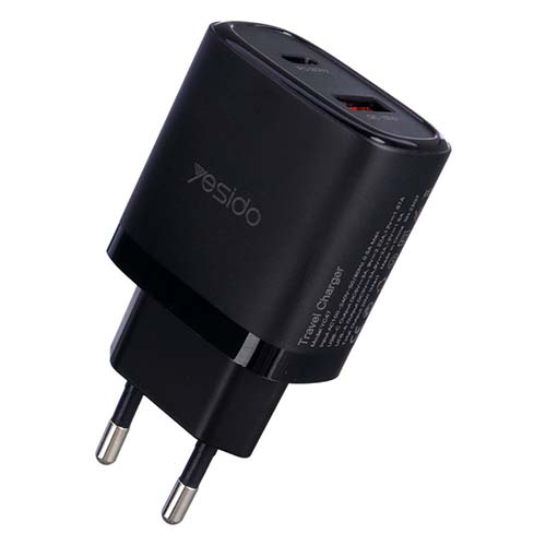 تصویر  شارژر دیواری یسیدو مدل YC47 به همراه کابل لایتنینگ مشکی