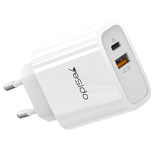 تصویر  شارژر دیواری یسیدو مدل YC47 به همراه کابل لایتنینگ سفید
