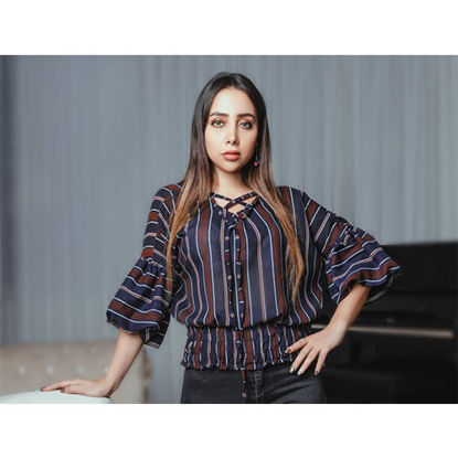 تصویر  بلوز پایین کش سورمه ای