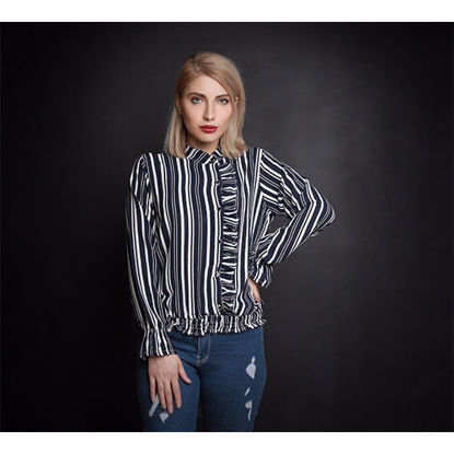 تصویر  بلوز جلو دکمه دار سورمه ای