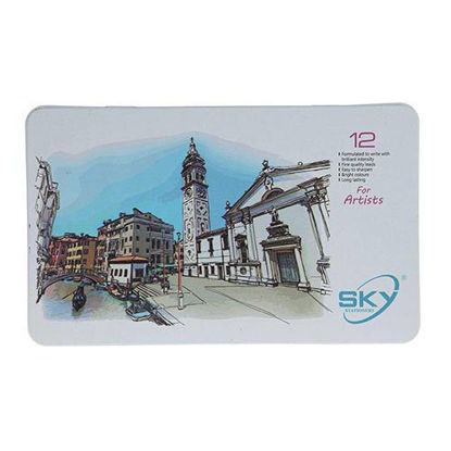 تصویر  مداد رنگی 12 رنگ جعبه فلزی SKY مدل آرتیست