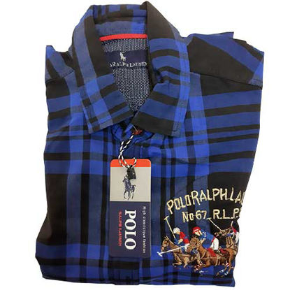 پیراهن چهار خانه آبی مشکی مدل POLO