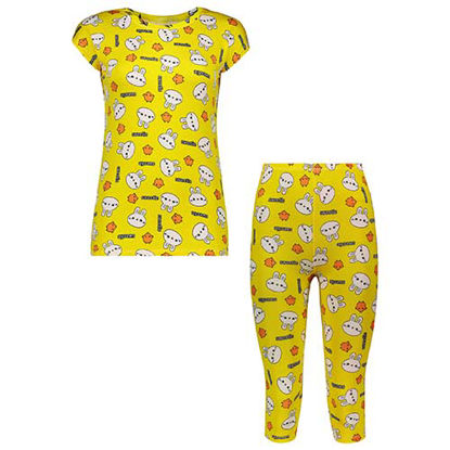 تصویر  ست تاپ و شلوار برمودا زرد طرح سویتی کد 503