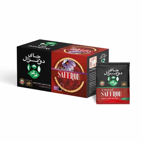 تصویر  چای سیاه کیسه ای با زعفران انولوپ دار دوغزال بسته 25 عددی