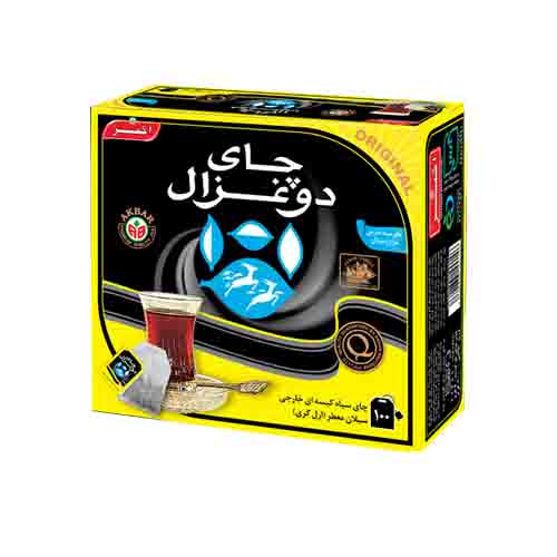 تصویر  چای سیاه کیسه ای معطر دوغزال بسته 100 عددی